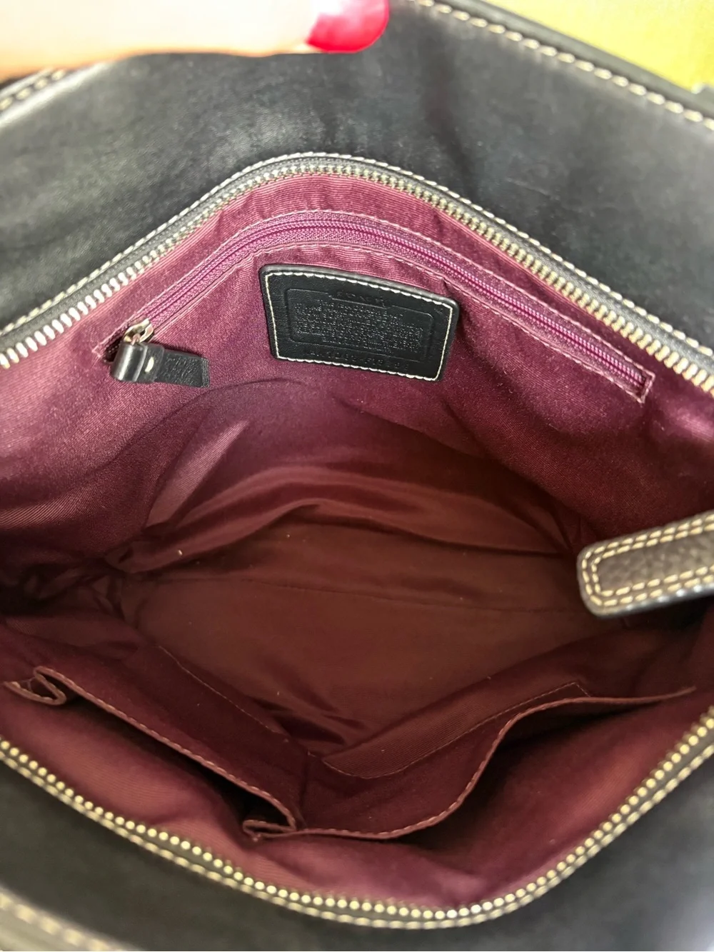 Coach Black Pebbled Leather Shoulder Bag with White Stitching
